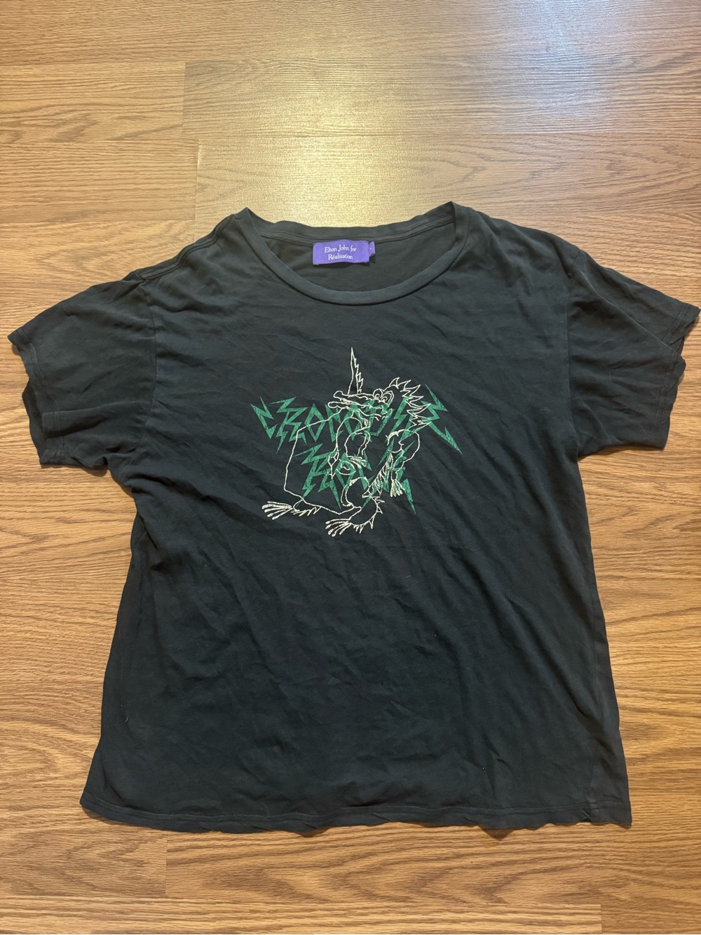 Realisation Par Black Tee with Neon Green Crocodile  Graphic